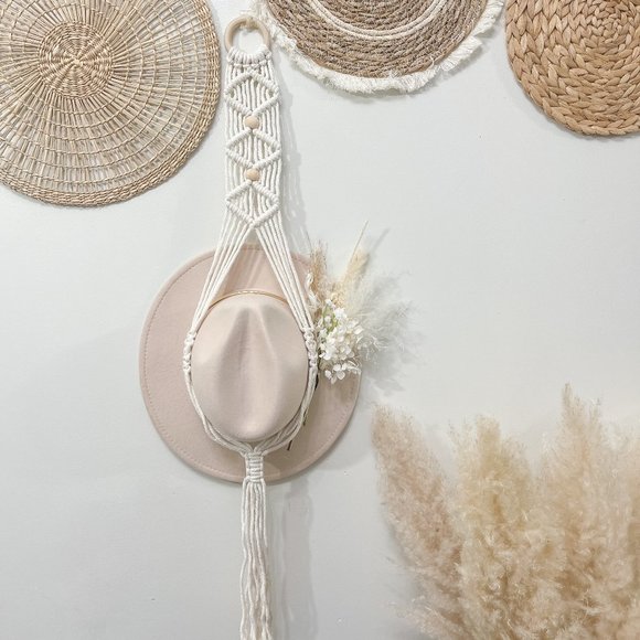 Boho Macrame Natural Hanging Hat Organizer Display - Picture 5 of 6